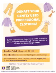 Donation drive flyer for Eastern Arizona College Career Center