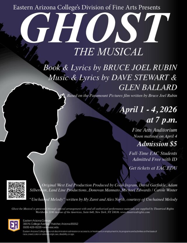 A flyer giving information  on the upcoming event, "Ghost the musical"