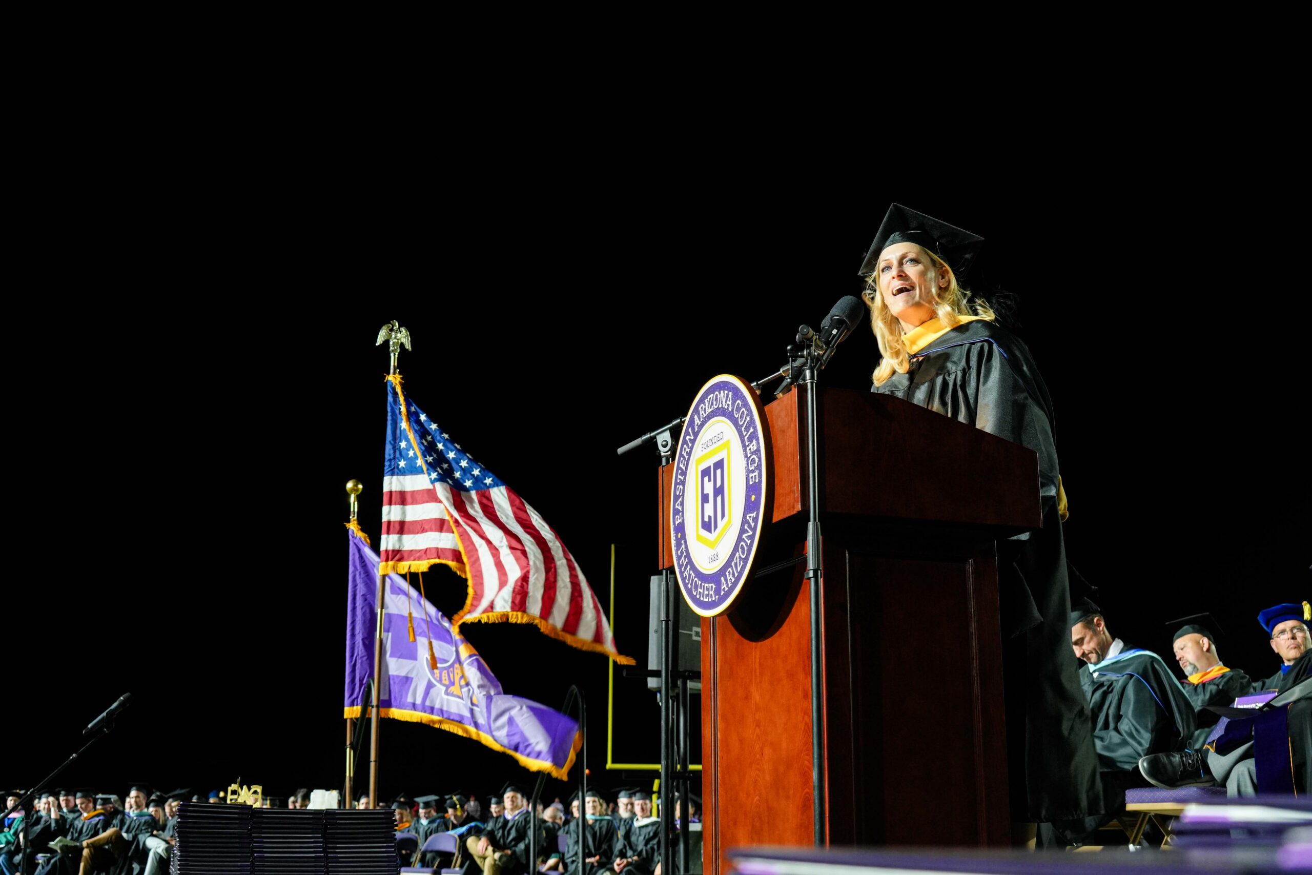 Arizona State Board of Education President Katherine Haley speaks during Eastern Arizona College’s 137th Commencement Ceremony